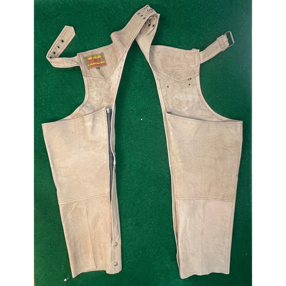 Hot Leathers Mens XL Tan Leather Motorcycle Chaps Biker Riding Gear Distressed